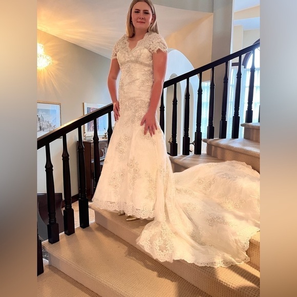 Allure Bridal C150 Mermaid Wedding Dress with Lace,Swarovski Crystals and Train - Picture 6 of 16